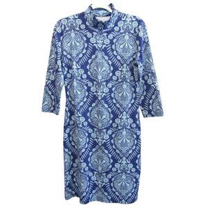 J McLaughlin Bedford Catalina Cloth Blue Floral 1/4 Zip Shift Dress Size M